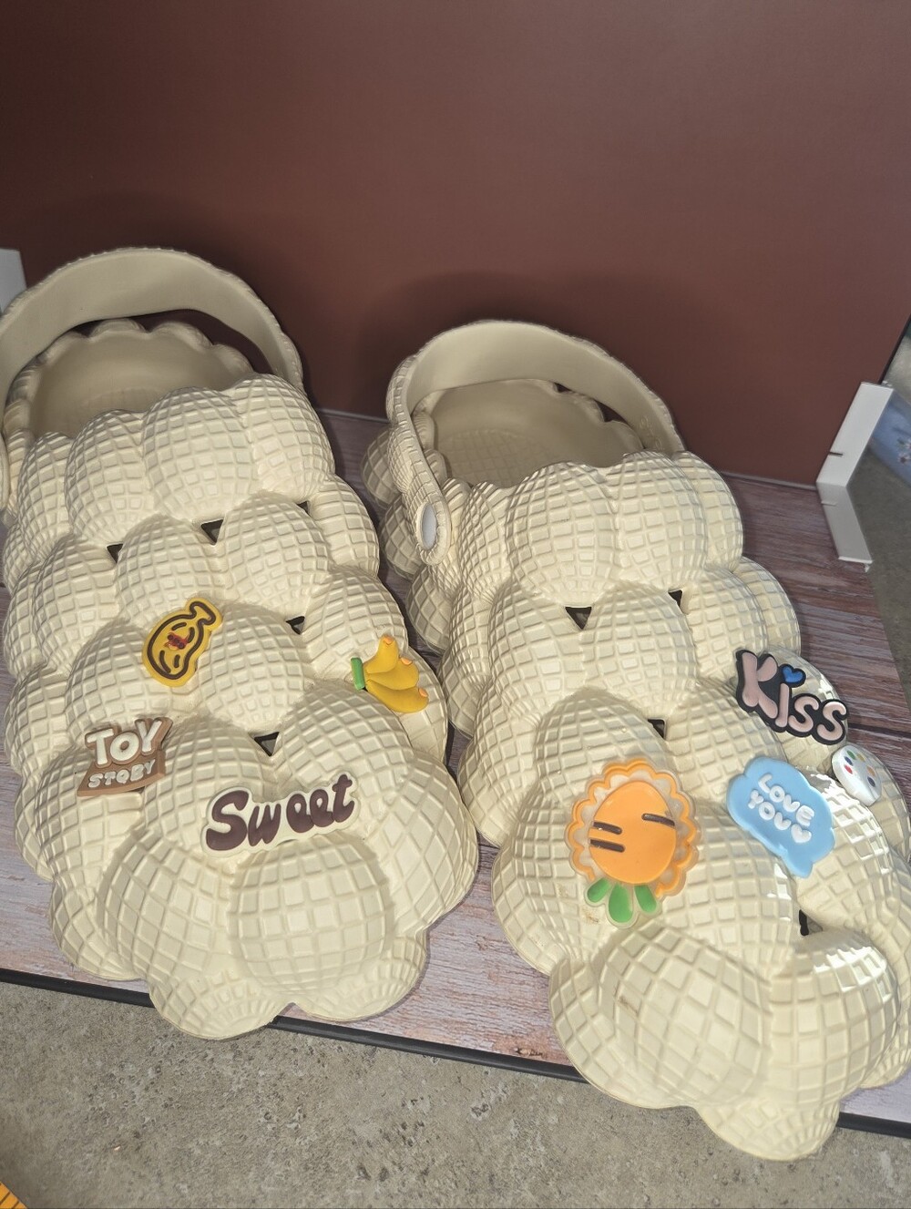 Cream Bubble Foam Slide Slippers with Charms